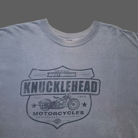 Harley Davidson Knucklehead Faded Gray Distressed Tee USA XXL Vintage GUC - Picture 4 of 9